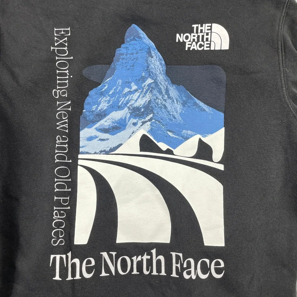 The North Face Hoodie Mens M Black Exploring New And Old Places Outdoor Pullover